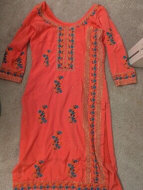 Embroidered Pink Tunic Top Kurta And Pant Set